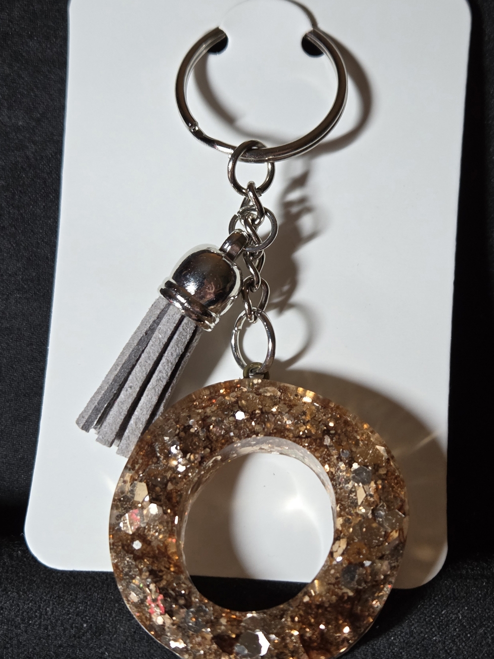 Glitter O Tassel Keychain - Gold Glitter